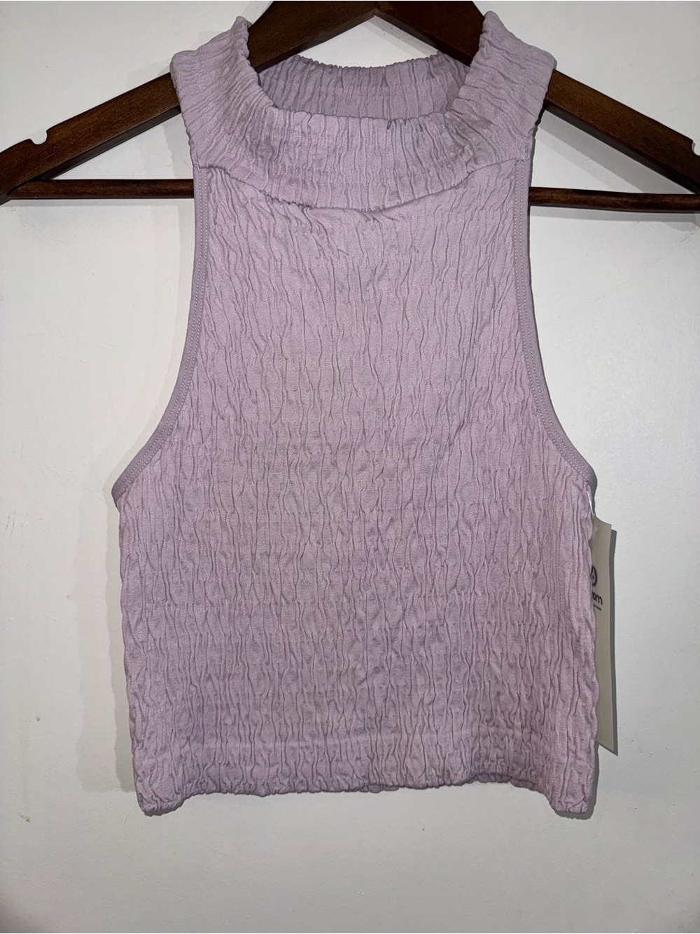 Mono B Lilac Crinkle Mock Neck Crop Tank